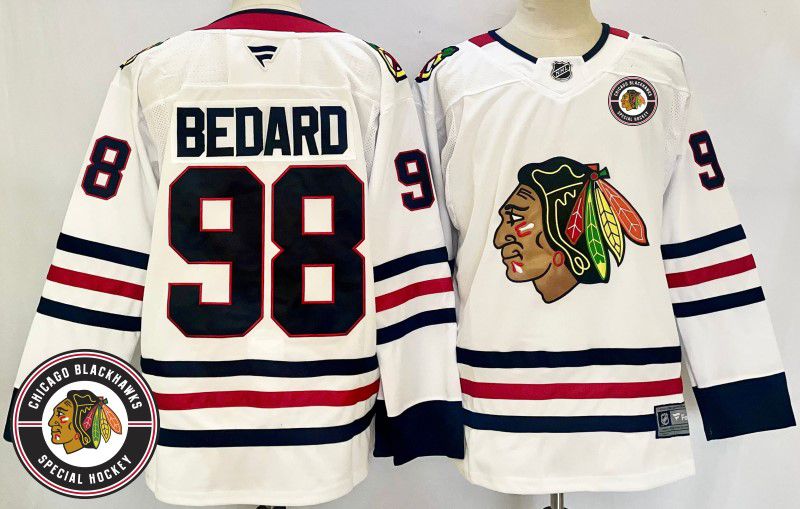Men Chicago Blackhawks #98 Bedard White Fanatics 2025 NHL Jersey style 3->chicago blackhawks->NHL Jersey